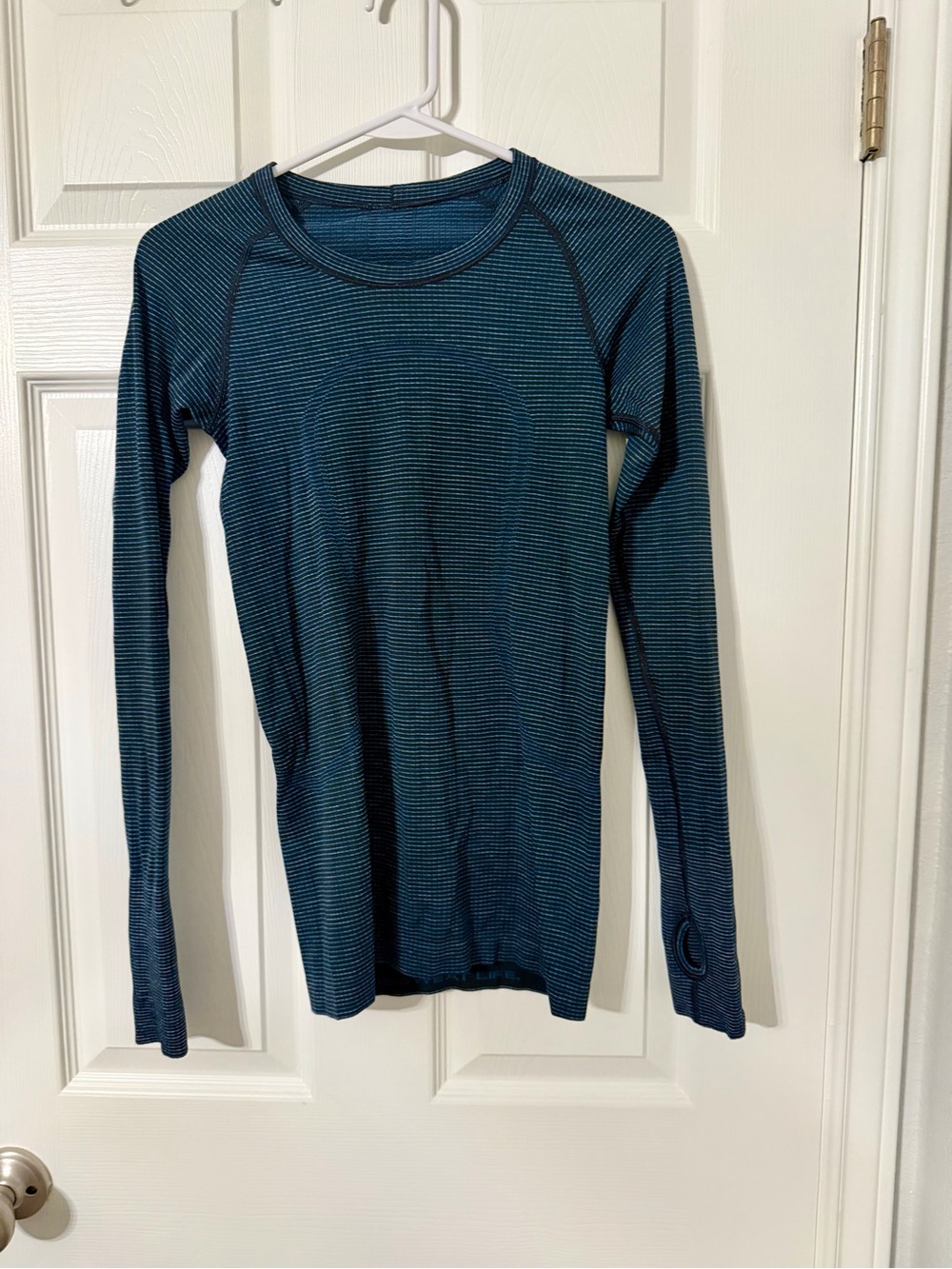 Lululemon Swiftly Long-Sleeve Ribbed Crew Neck Top - Teal Striped